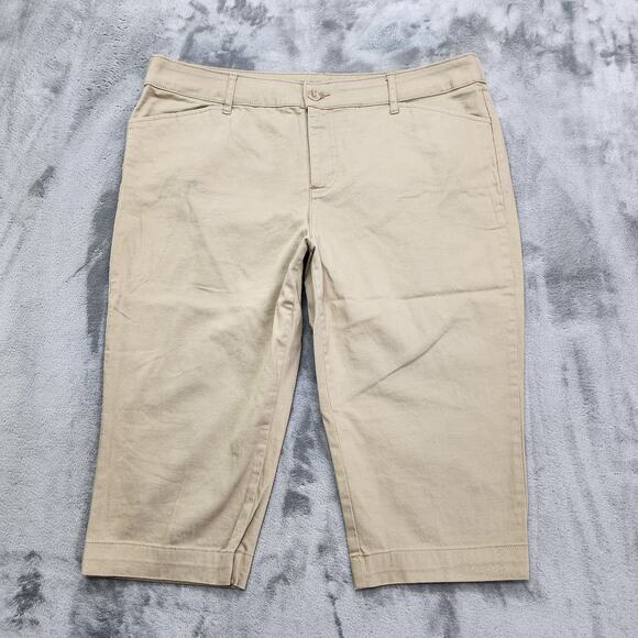 St Johns Bay Pants Womens 18P PETITE Tan Khaki High Rise Stretch Cotton Preppy - Picture 1 of 13